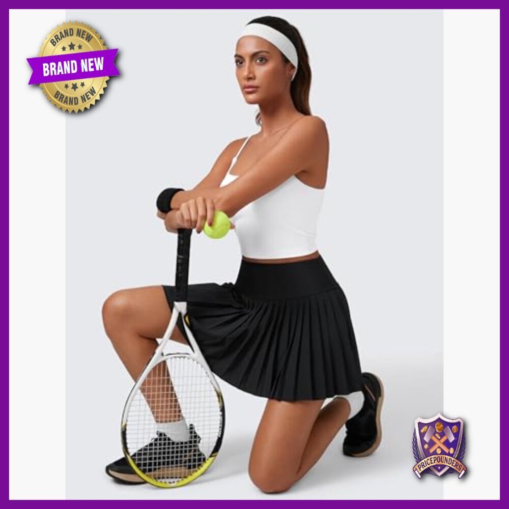 High Waisted Pleated Tennis Skort with Pockets Tummy Control Active Wear - Picture 6 of 6